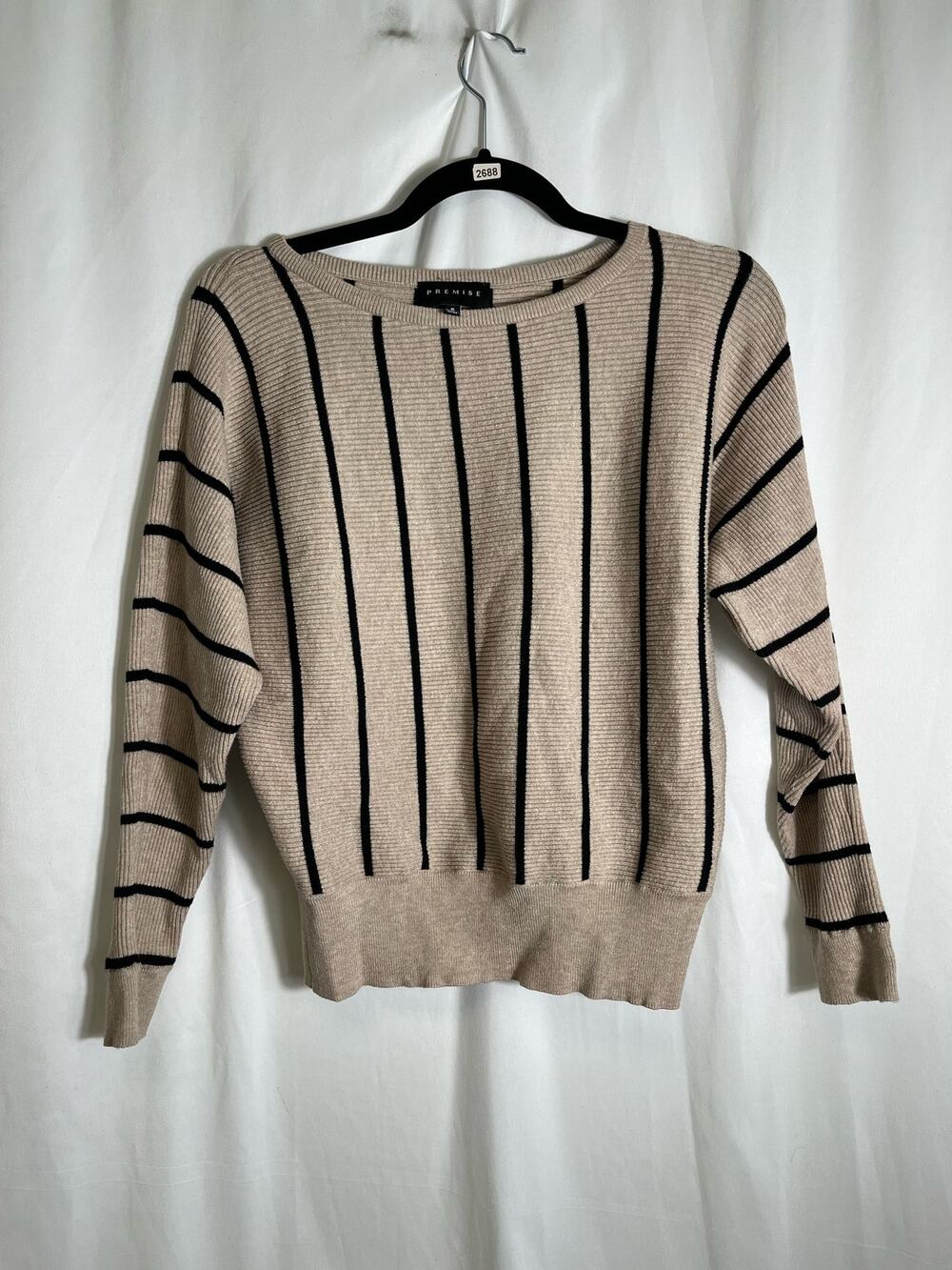 Premise Tan Black Striped Ribbed Sweater Sz S